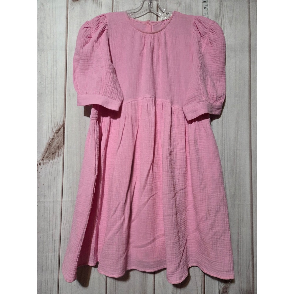 Ladies Large Pink Dress Puff Sleeve Casual Party Guaze Babydoll